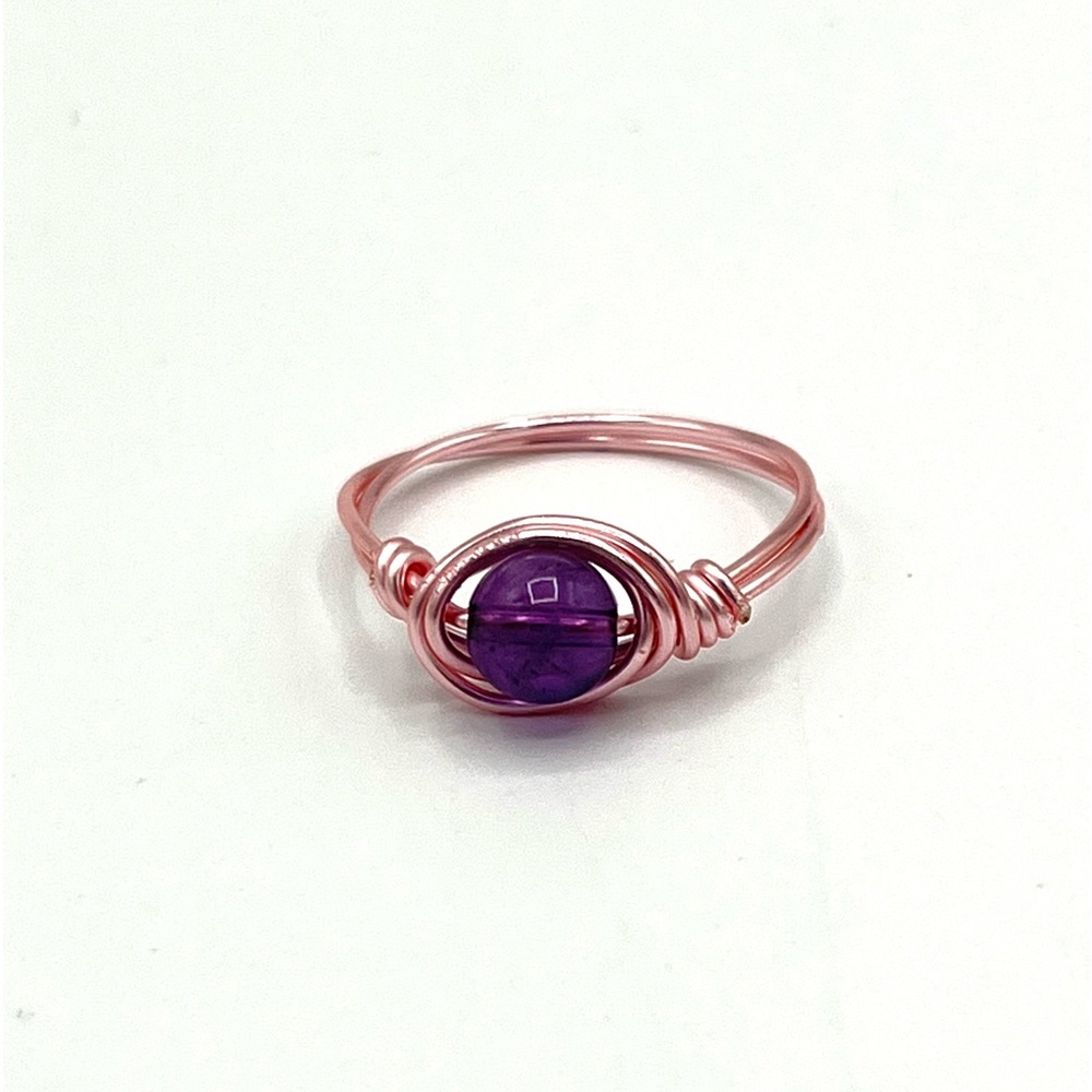 HAND CRAFTED Pink Wire and Amethyst Ring